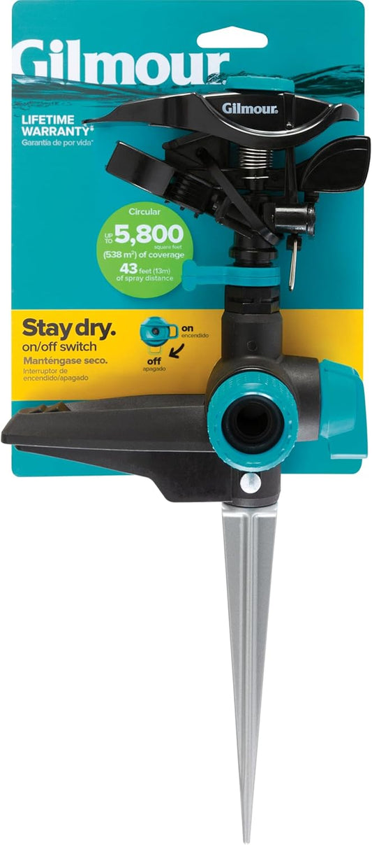 Heavy Duty Circular Water Sprinkler with Spike Base, Rotating Sprinkler Head with Adjustable Spray Pattern, Lawn Sprinkler for 5800 Sq Ft Coverage
