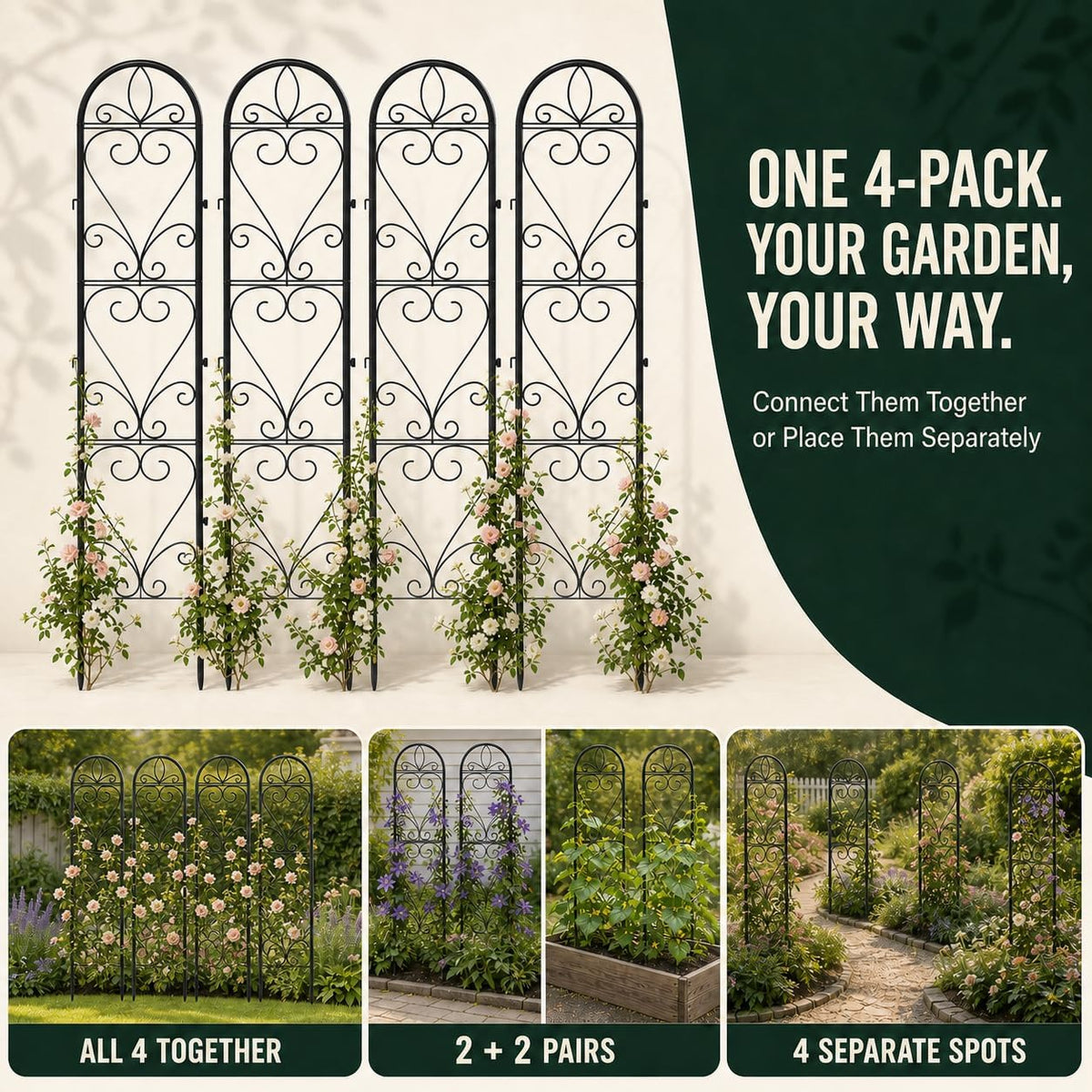 2 Pack Q195 Metal Garden Trellis for Climbing Plants, 66 x 13 in
