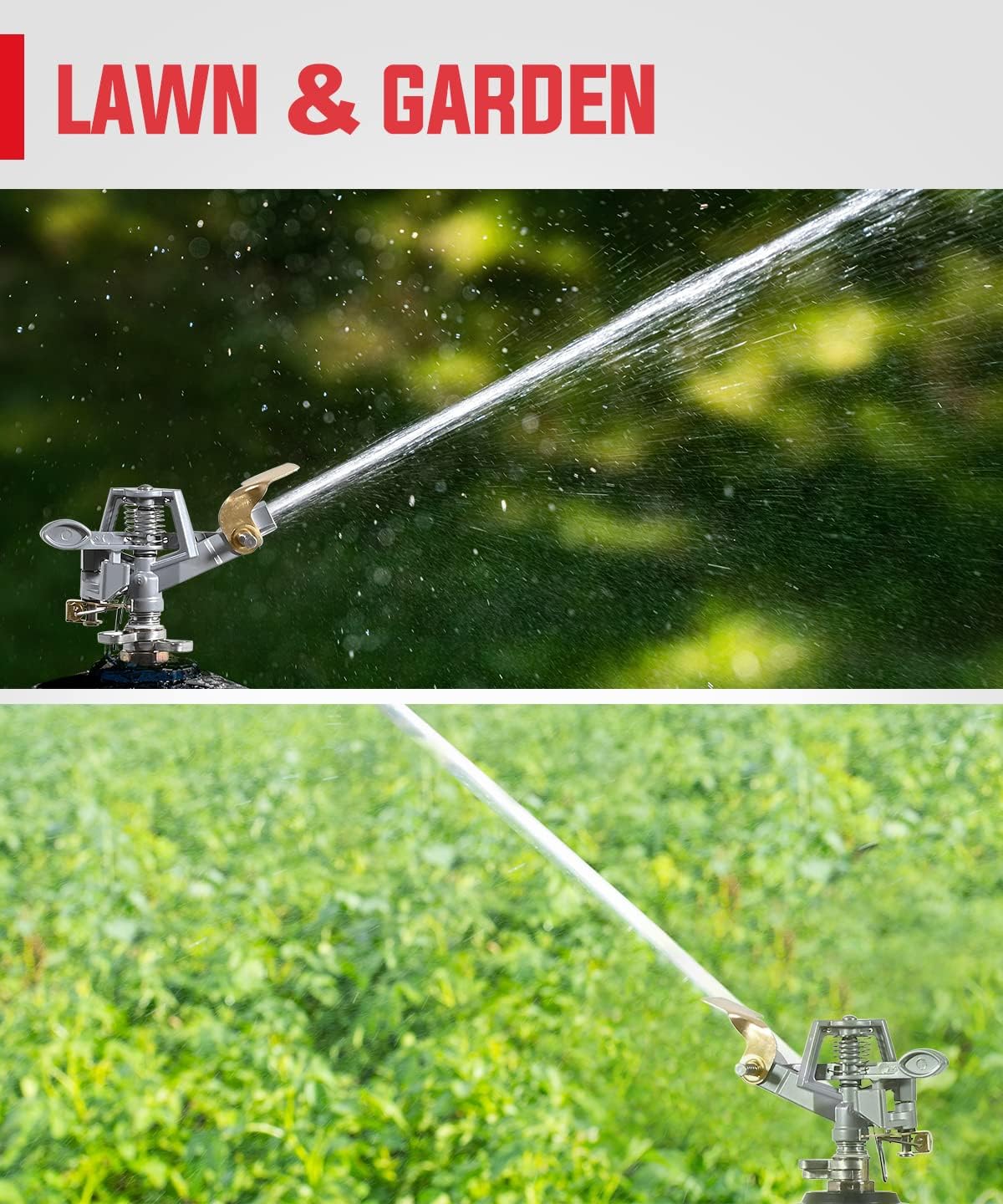 1/2 Inch Brass Impact Sprinkler Head, Heavy Duty Impact Sprinkler Head with Nozzles, Adjustable 20° to 360° Circle Pattern for Garden, Lawns, Yard Irrigation