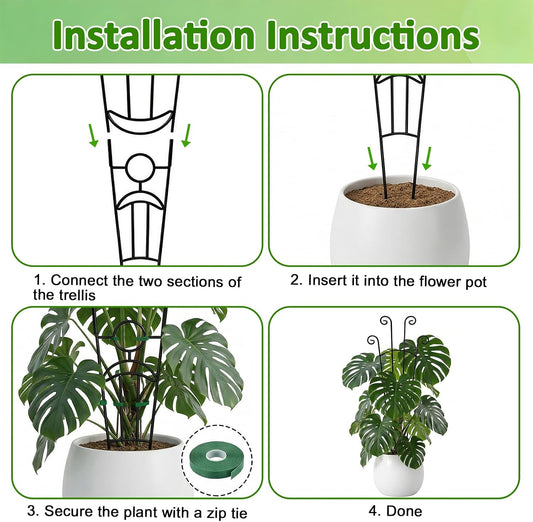 Monstera Plant Support - 32.6 Inch Tall Trellis with 2 Pack Plant Stakes for Your Large Climbing Monstera Deliciosa | Indoor Plant Climbing Frame for Potted Growth