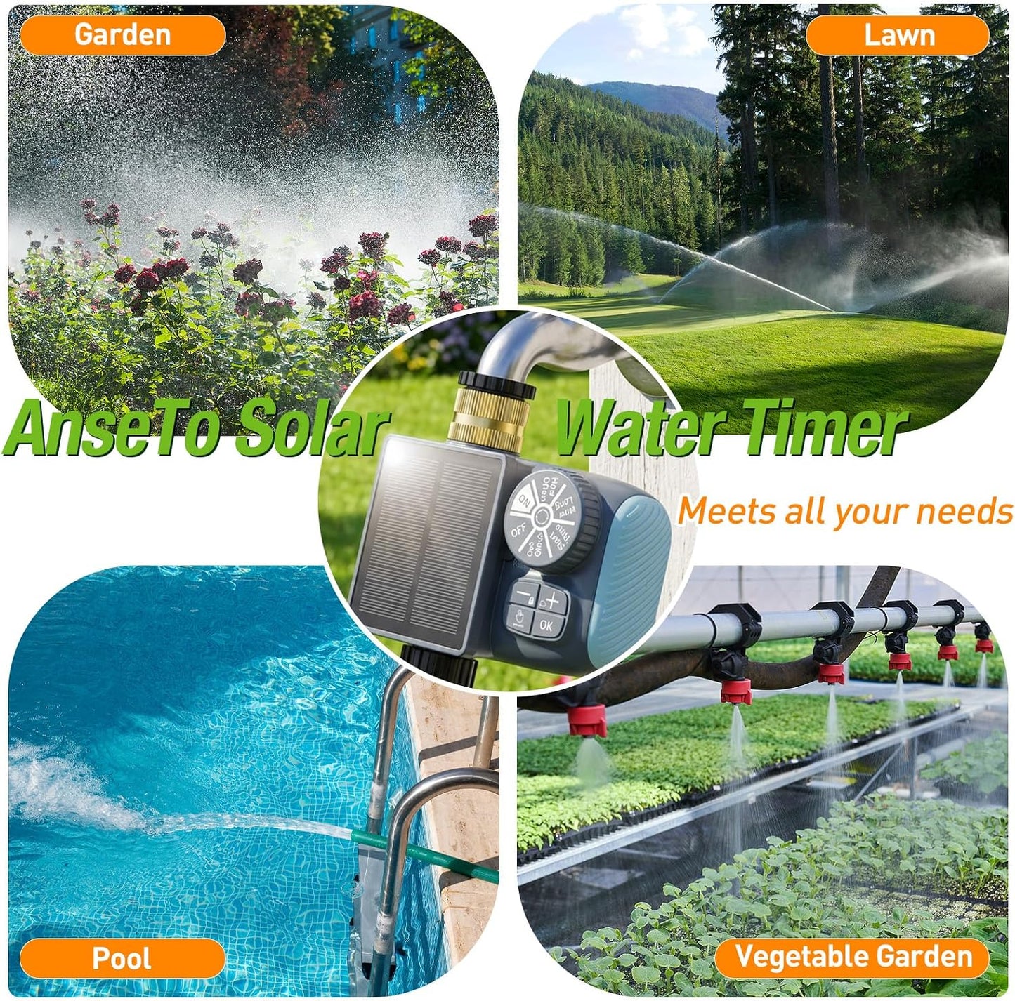 Solar Type-C Rechargeable Sprinkler Water Timer for Garden Hose Lawn