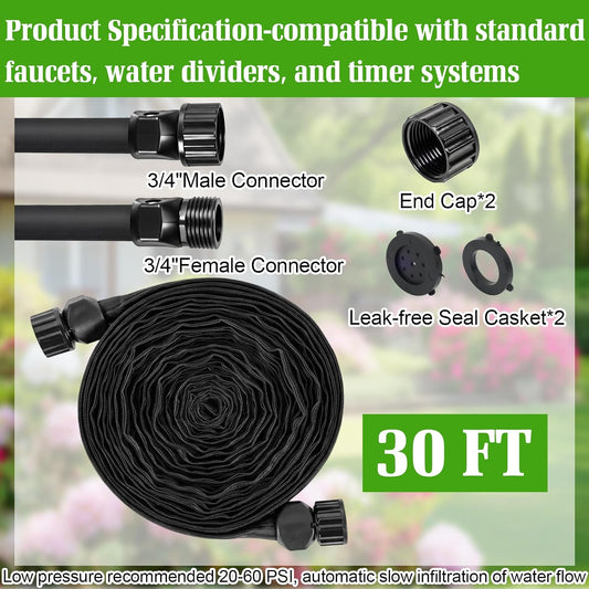 Soaker Hose,Lightweight and Soft Garden Drip Hose Saves 80% Water,Leak Proof Sprinkler Hose for Garden,Flower Planters & Vegetable Plots Watering (30ft)