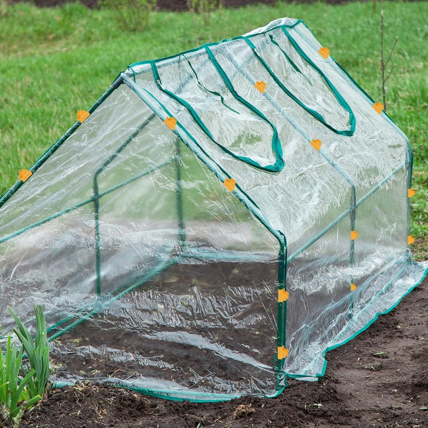 Greenhouse Clamps for 1inch PVC Pipe, 12pcs Greenhouse Film Clamps Shading Net Rod Clip Garden Hoops for Row Cover, Greenhouse Plastic Sheeting(Dark Green)