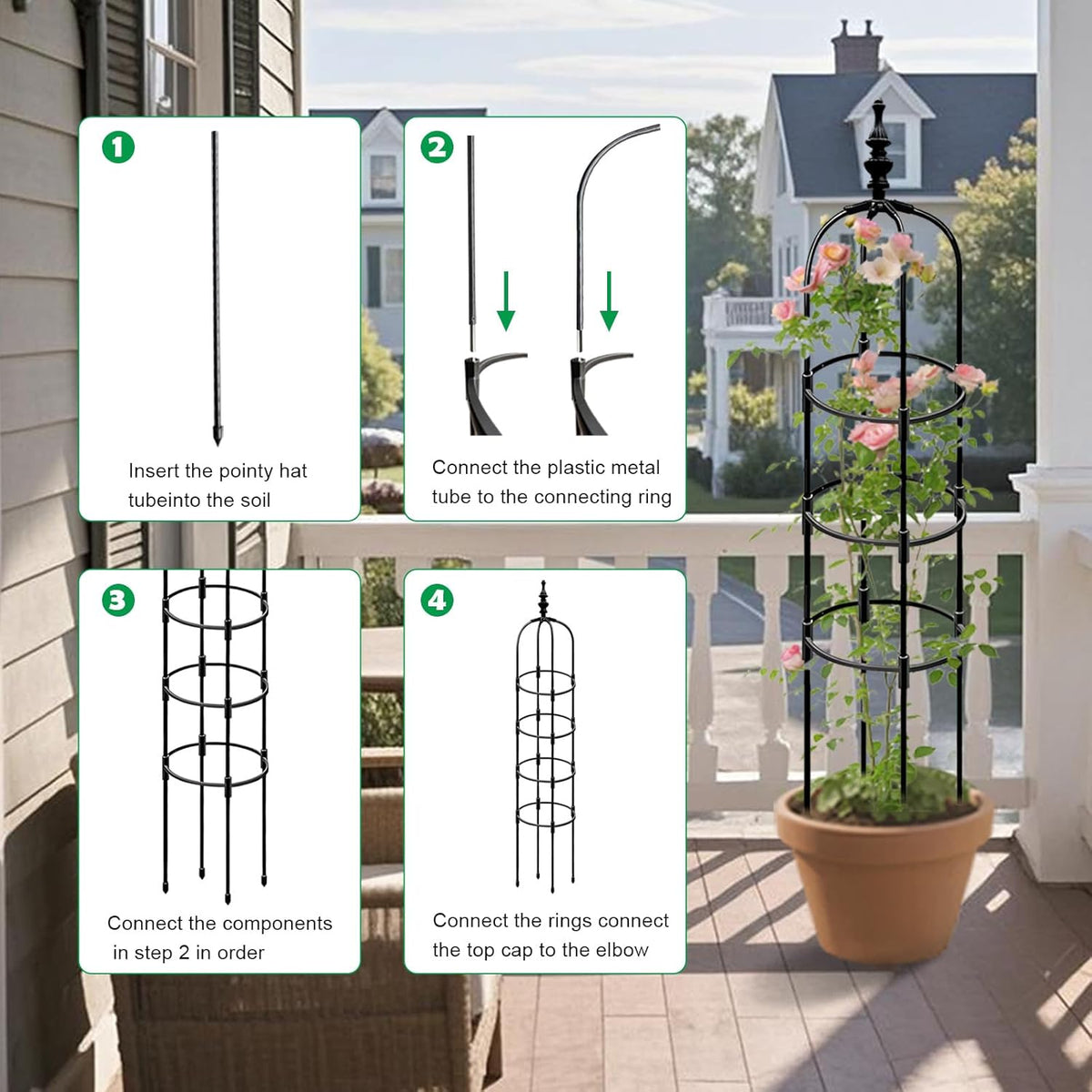 Trellis for Climbing Plants Outdoor 1Pcs Garden Obelisk 6Ft,Metal Pipe Tomato Cage Cucumber Rose Flower Vegetable Grape Round Vine Tall Plants Trellis,Plants Support Stakes Potted Garden Tower Indoor
