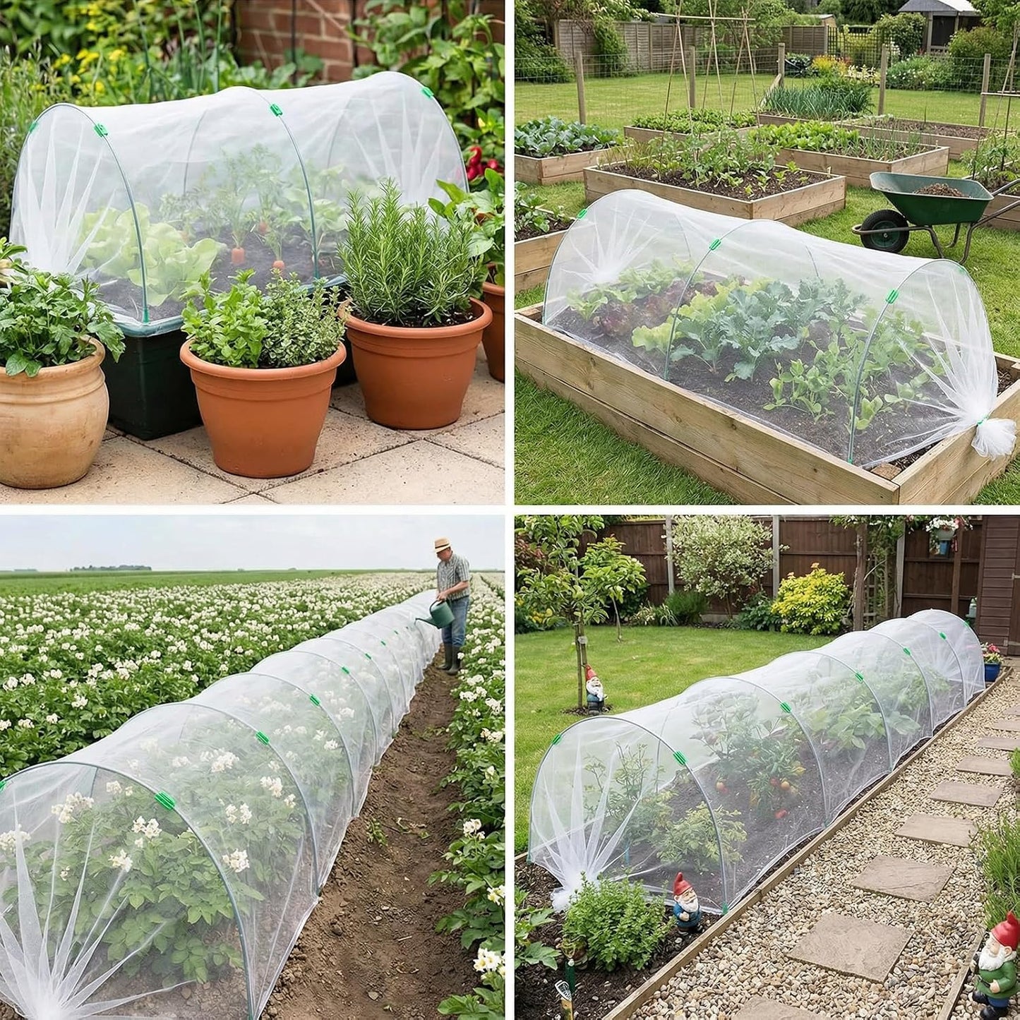 Garden Mesh Netting Kit with Hoops, 36Pcs Greenhouse Hoops Grow Tunnel Garden Covers for Raised Bed Fiberglass Frame Plant Protection Row Cover for Vegetable Fruit Flowers