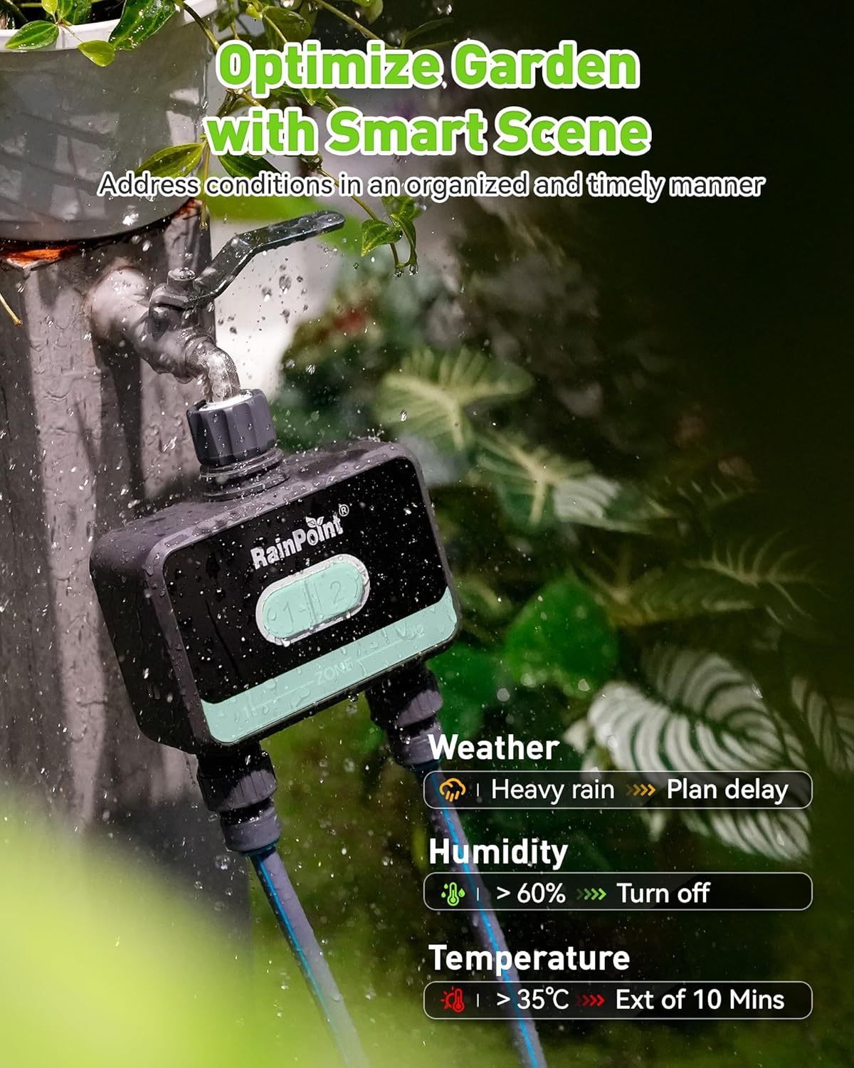 WiFi Water Timer for Garden Hose with Brass Inlet, 2-Zone Smart Sprinkler Hose Timer, WiFi Irrigation Controller, Automatic Watering System for Lawns and Yard