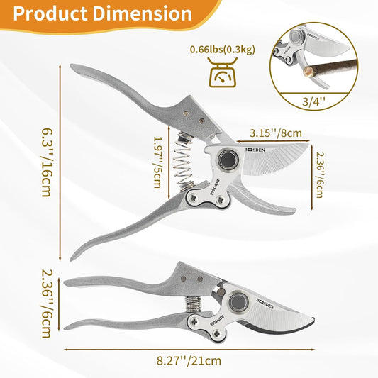 BOOSDEN Bypass Pruning Shears, 8'' Garden Trimmers with SK5 Blades