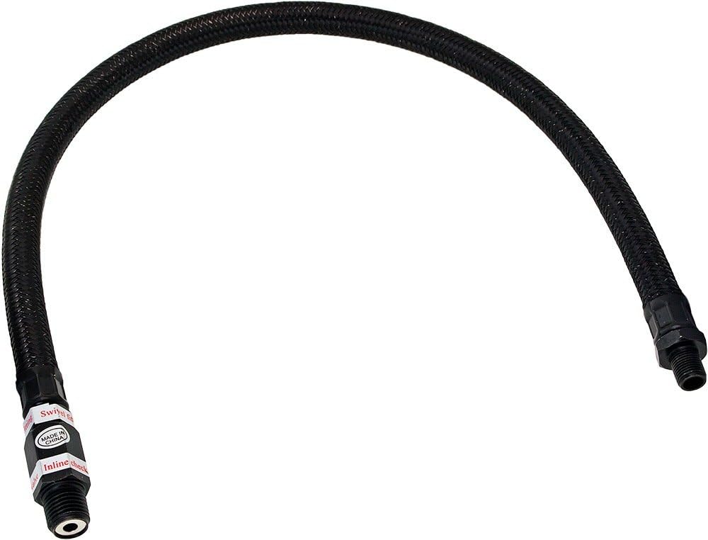 Stainless Steel Air Compressor Braided Leader Hose with Check Valve 1/8" NPT Male to 1/4" NPT Male 20inch Black VXA7332B