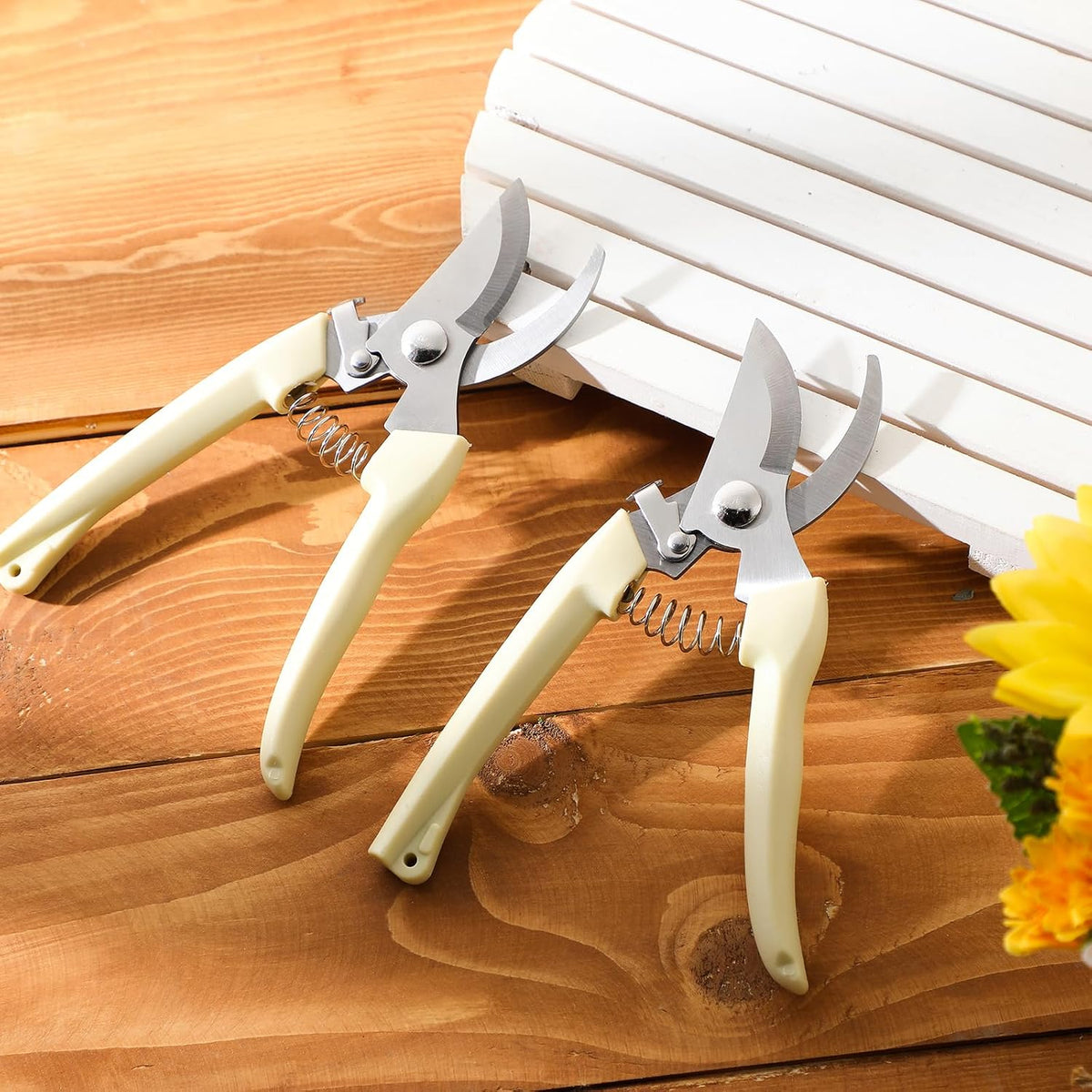 12 Pcs Garden Shears Flower Scissors Pruning Shears Floral Garden Clippers Hand Pruners Branch Cutter Gardening Tools for Plants Cutting, Trimming, Fruits Picking (Beige,Bypass, Straight)