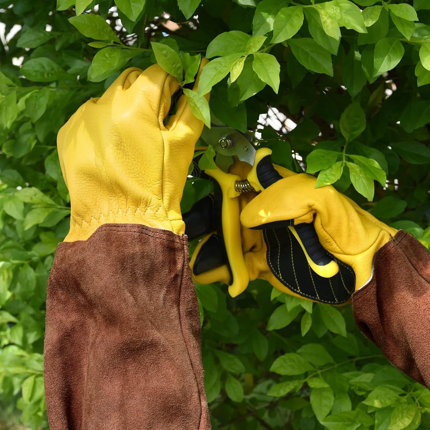 Long Gardening Gloves for Women Thorn Proof,Rose Pruning Cowhide Leather Garden Glove for Cactus, Rose and Blackberry