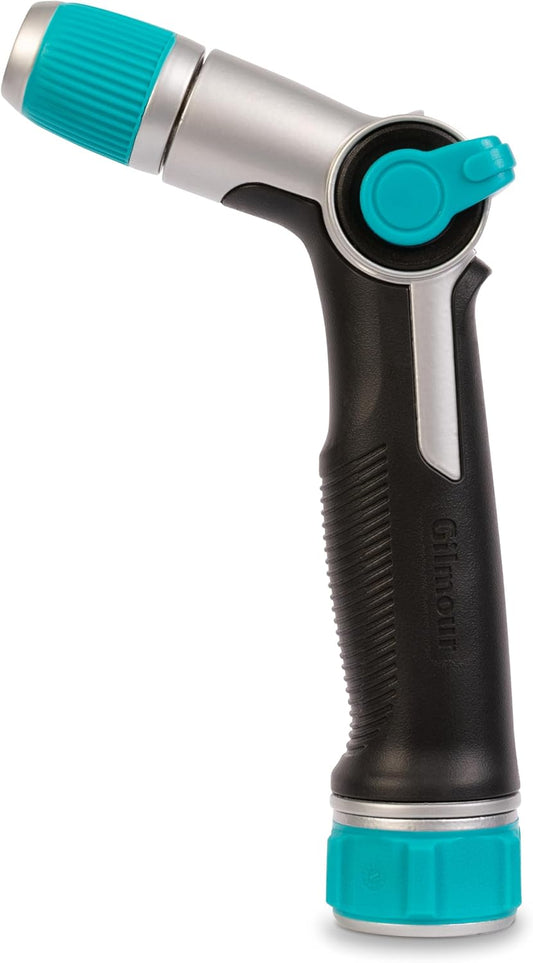 Medium Duty Thumb Control Garden Hose Nozzle with Adjustable Spray Pattern, Water Hose Nozzle for Watering Garden or Lawn, Black/Aqua