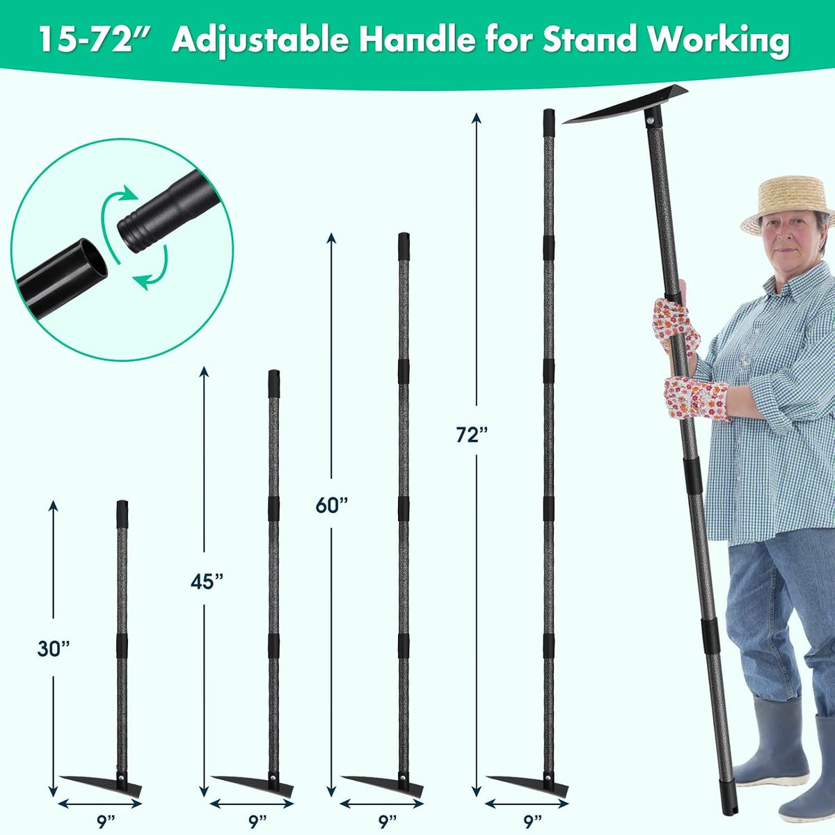Garden Hoe, Heavy Duty Trenching Hoes with 60 Inch Long Handle, Sharp Edge Triangle Weeding Hoe Garden Tools for Weeds Removal,Cultivating,Digging,Loosen Soil, Trenching, Landscaping Manual Weeder