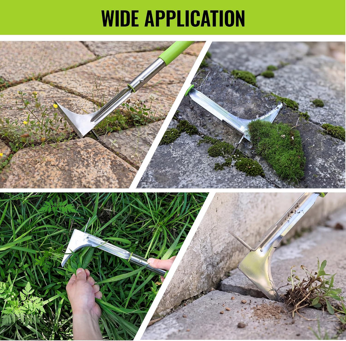 Crack Weeder, Stainless Steel Crevice Weeding Tool with Adjustable Long Handle (27"-54")