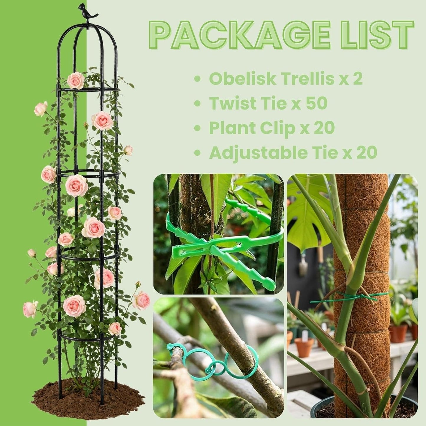 Garden Obelisk Trellis for Climbing Plants Outdoor - 2 Pack 6.3 Ft Plant Support Round Trellis for Potted Plants Indoor - Rustproof Plastic Coated Tomato Cage for Vines Flowers Vegetable