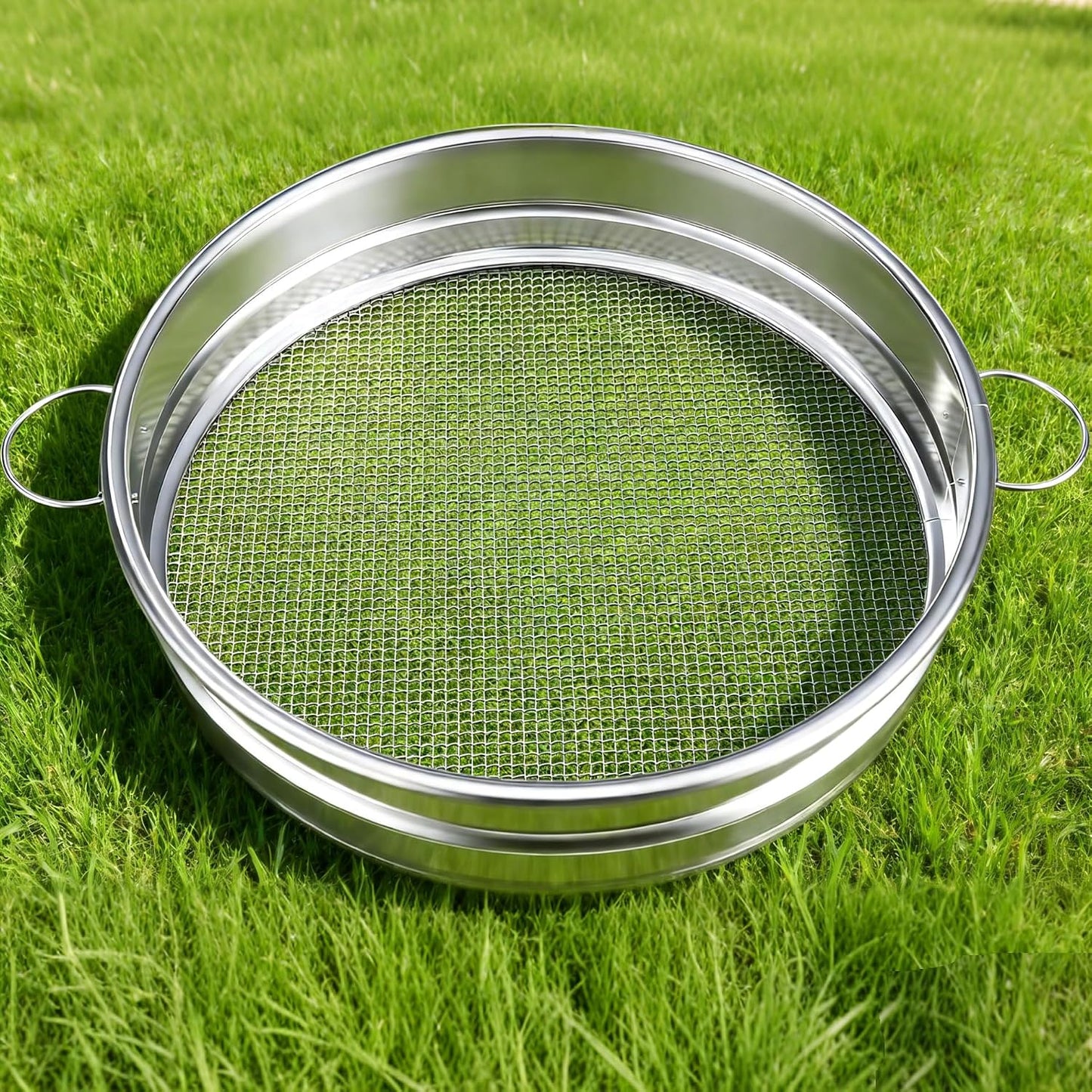 19“ Large Soil Sifter with Handle for Gardening, Dirt Sifter, Compost Sifter, Rock Sand Sifter, Wheelbarrow Sifter, Garden Soil Sieve, Metal Gravel Pellet Worm Sifter, Heavy Duty Bin Outdoor