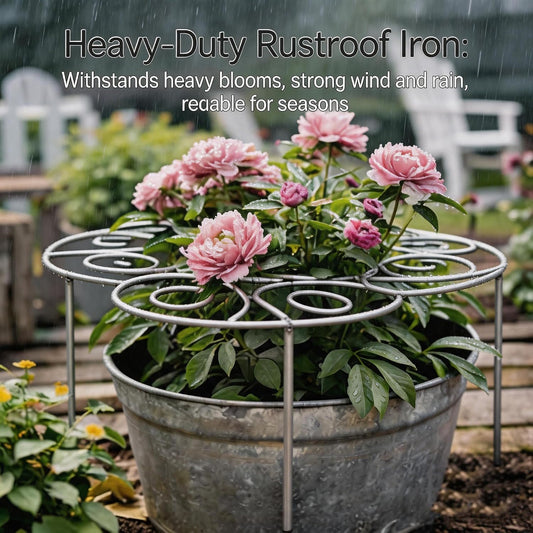 Plant Support Ring for Most Plants – Heavy Duty Metal Cage for Flowers, Vegetables, Tomatoes, Peonies, Roses – Garden Stake for Indoor/Outdoor Pots – No Tools Needed (M)