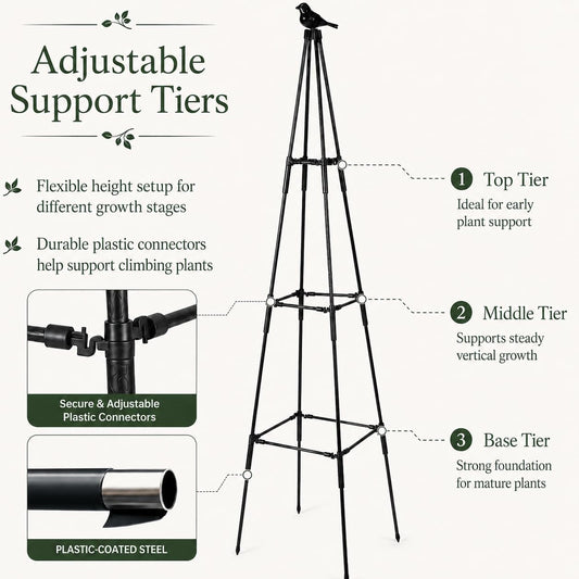 Obelisk Trellis for Climbing Plants Outdoor, 67", Black, 2 Pack
