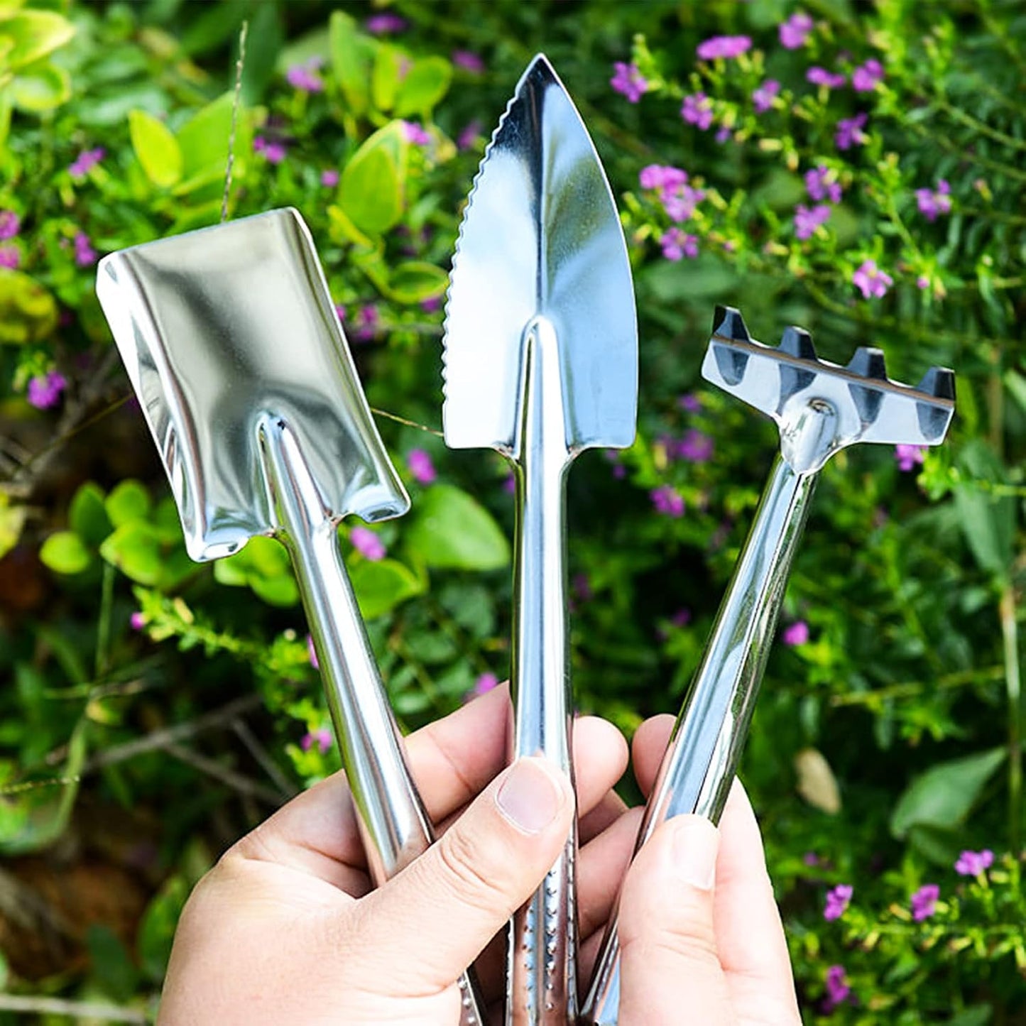 3 Pieces Mini Garden Tools Set, Stainless Steel Shovel Rake Spade Gardening Kit Lightweight Hand Trowel Transplant Trowel Hand Rake for Loose Succulents Potted Flower Seedling Soil