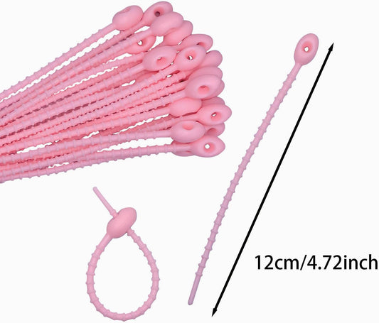 30pcs Silicone Self Locking Reusable Zip Ties for Fixing Bundling Organizing 4.7in Pastel Color Soft Cord Cable Strap Multi Purpose Twist Tie Clip for Garden Plant Home Kitchen Office (Pink)