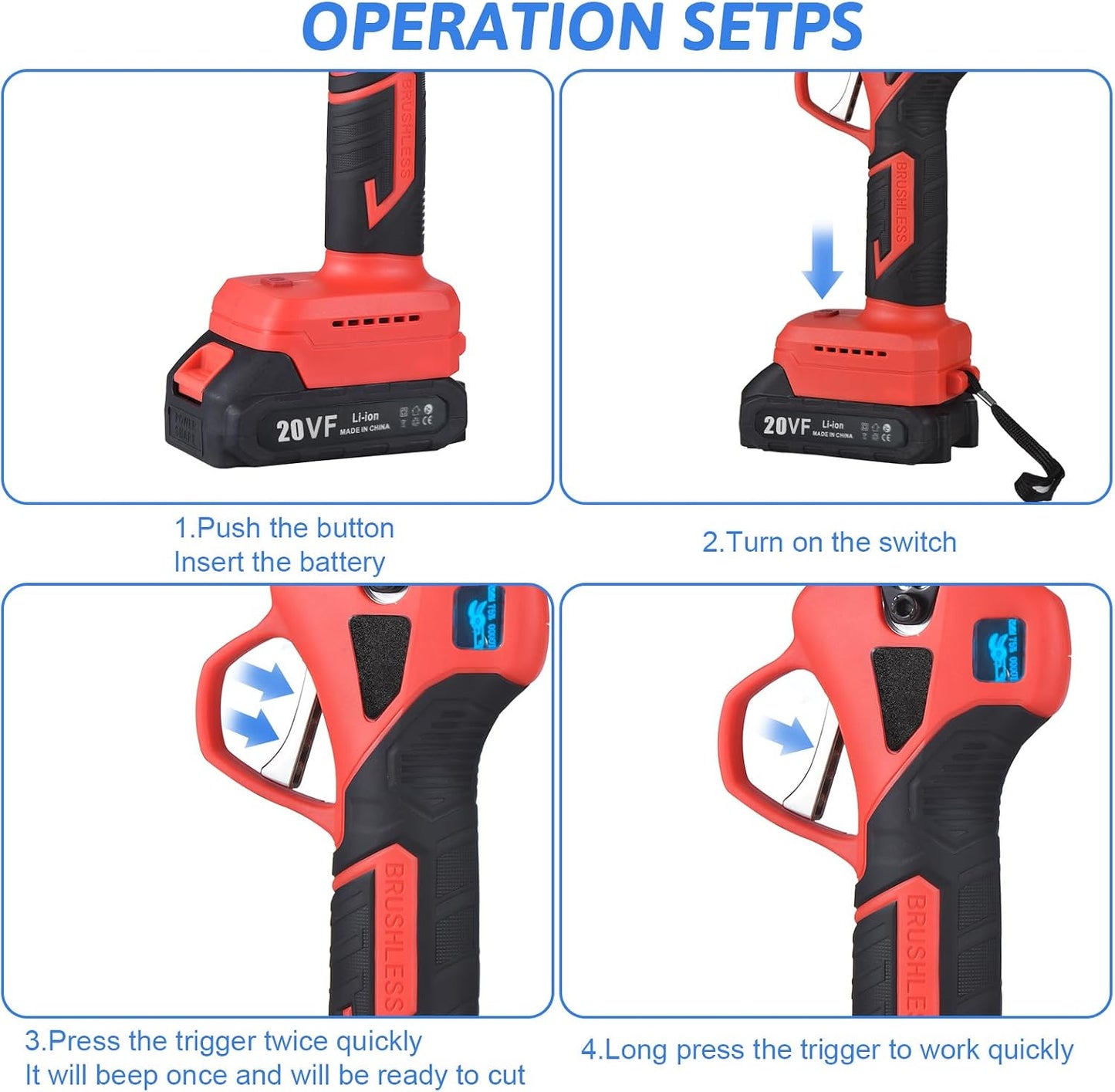 Electric Pruning Shears, Garden Pruner with 2 Rechargeable Battery, Replacement Steel Blade Gloves, Heavy Duty Gardening Bypass Branch Rose, Cordless 48V Triming, 30mm 1.2" Cut Diameter