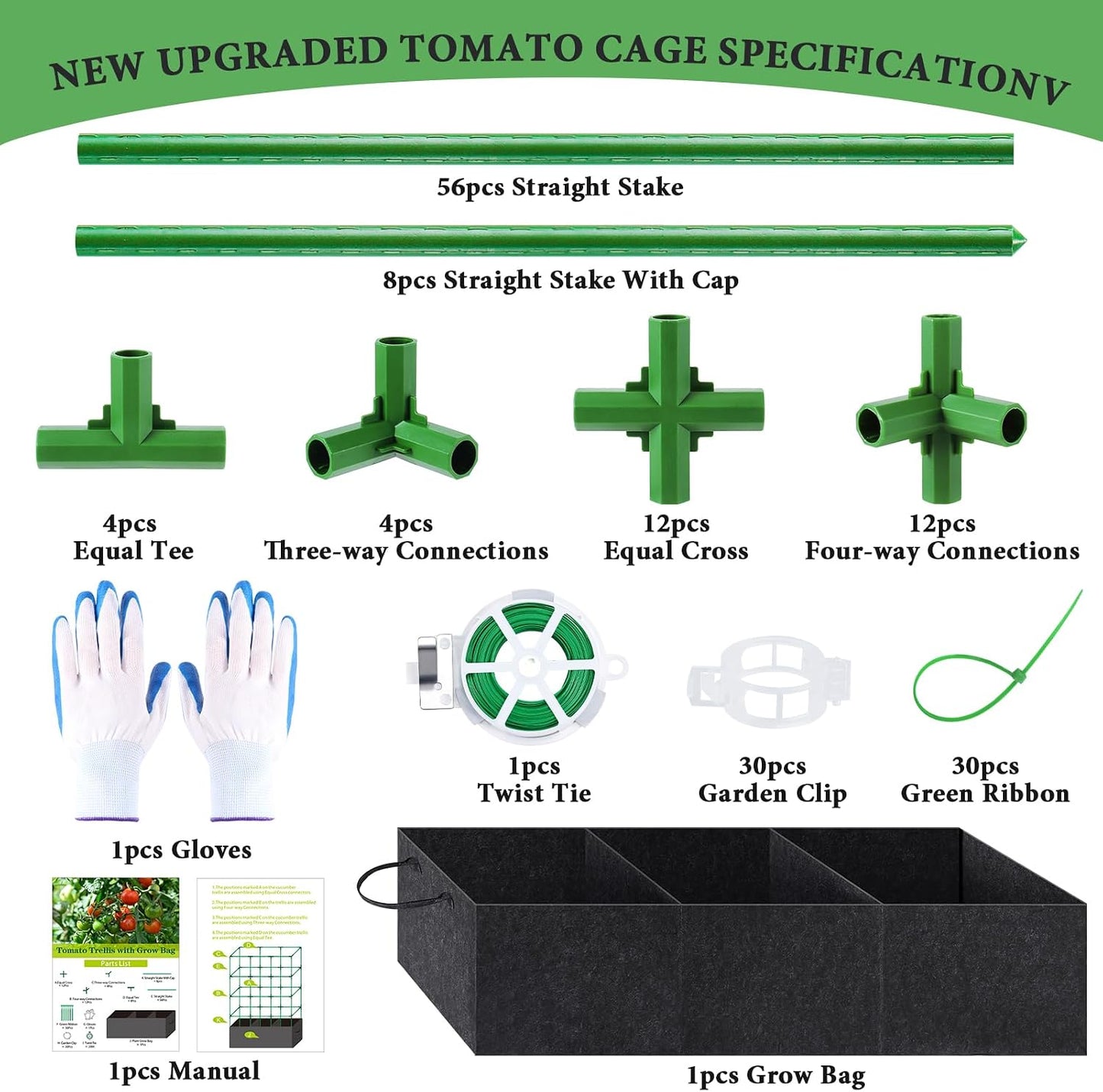 Tomato Cage 51×17×49 Inch with 46 Gallon Grow Bag
