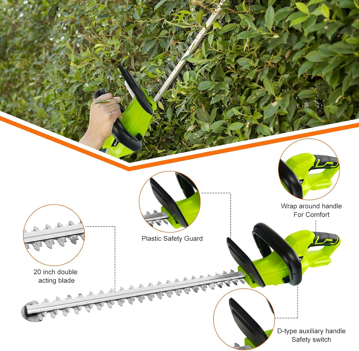 Cordless Grass Shear & Shrubbery Trimmer - 7.2V 2 in 1 Handheld Hedge Trimmer Electric Grass Trimmer Hedge Shears w/Pruning Scissor Rechargeable Lithium-Ion Battery and Charger Included