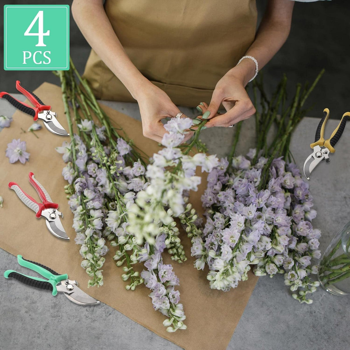 4 Pcs Pruning Shears for Gardening Hand Garden Shears Heavy Duty Garden Clippers Hedge Plant Cutting Scissors Bypass Pruner Secateurs for Tree Trimming Fruits Picking (Green, Yellow, Gray, Red)