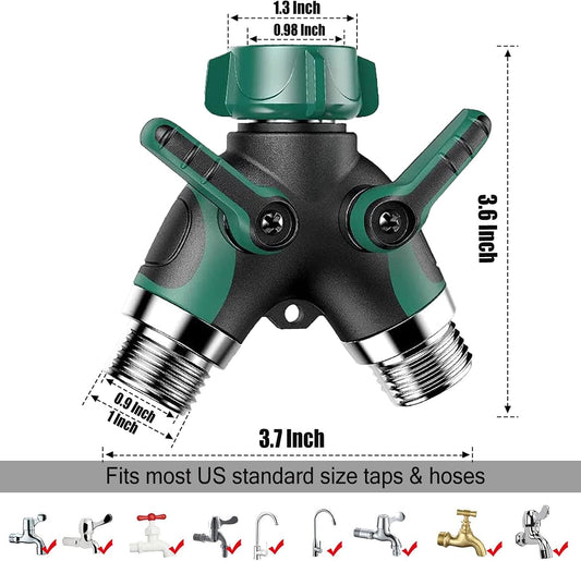 Garden Hose Splitter 2 Way - Water Hose Splitter with Long Handle Garden Hose Shut off Valve Double Y Connector Faucet Splitter Hose Connector
