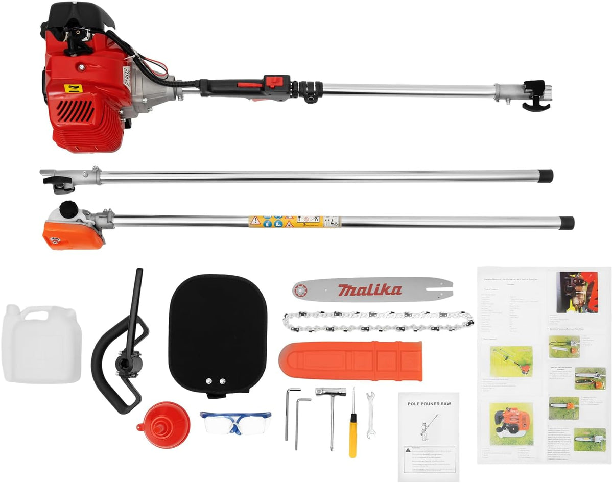 42.7CC 2 Stroke Gas Pole Saw, Powerful Pruner Chainsaw for Tree Trimming Trimmer with Extendable Long Reach Pole Chain Saw Bush Cutter 12'' Blade
