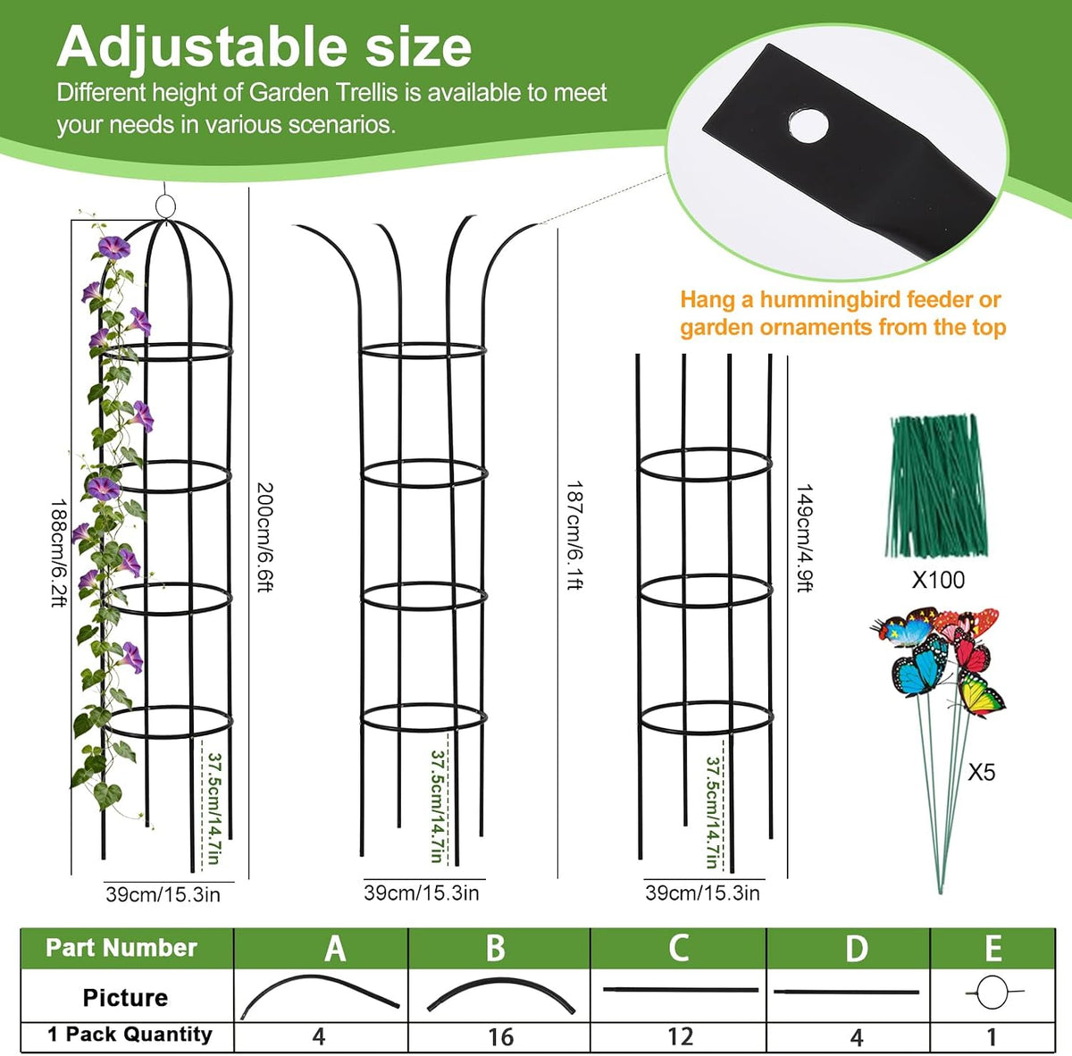 100% Metal 2 Pack Obelisk Garden Trellis 6.6 Ft Plant Support for Climbing