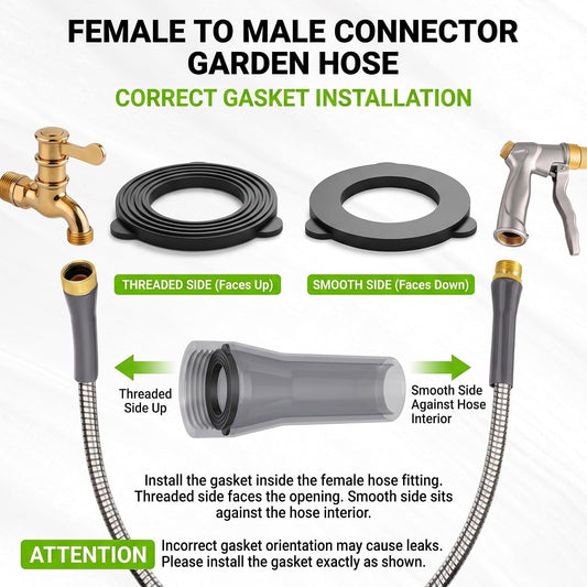 6ft Short Metal Garden Hose, Leakproof Stainless Steel Water Hose Extension