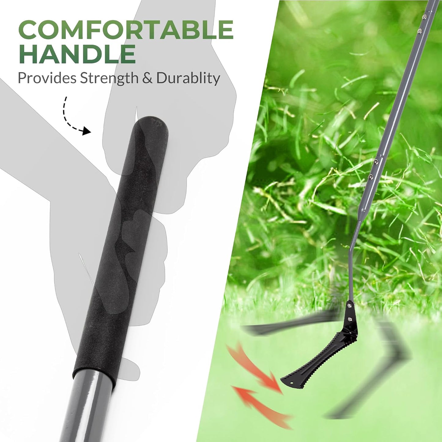 39in Serrated Steel Scythe, Grass Whip for Tall Grass & Weeds