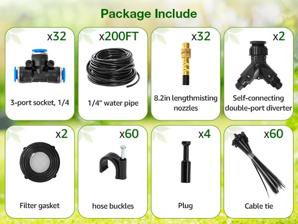 Drip Irrigation System 100FT 1/4", 2026-Upgrade Garden Sprinkler Kit with 16PCS 360° Adjustable Copper Nozzles, Automatic Misting Watering System for Raised Beds, Greenhouse, Lawn, Patio, Yard