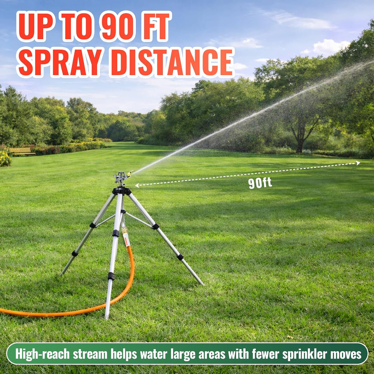 2 Pcs Impact Sprinkler on Adjustable Tripod Base, 360 Degree Large Area, Heavy Duty Adjustable Pulsator Sprinkler for Lawn, Yard and Grass Irrigation, Spray up to 20-90ft