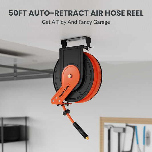 TA15 Retractable Air Hose Reel, 3/8" x 50ft, Open Steel