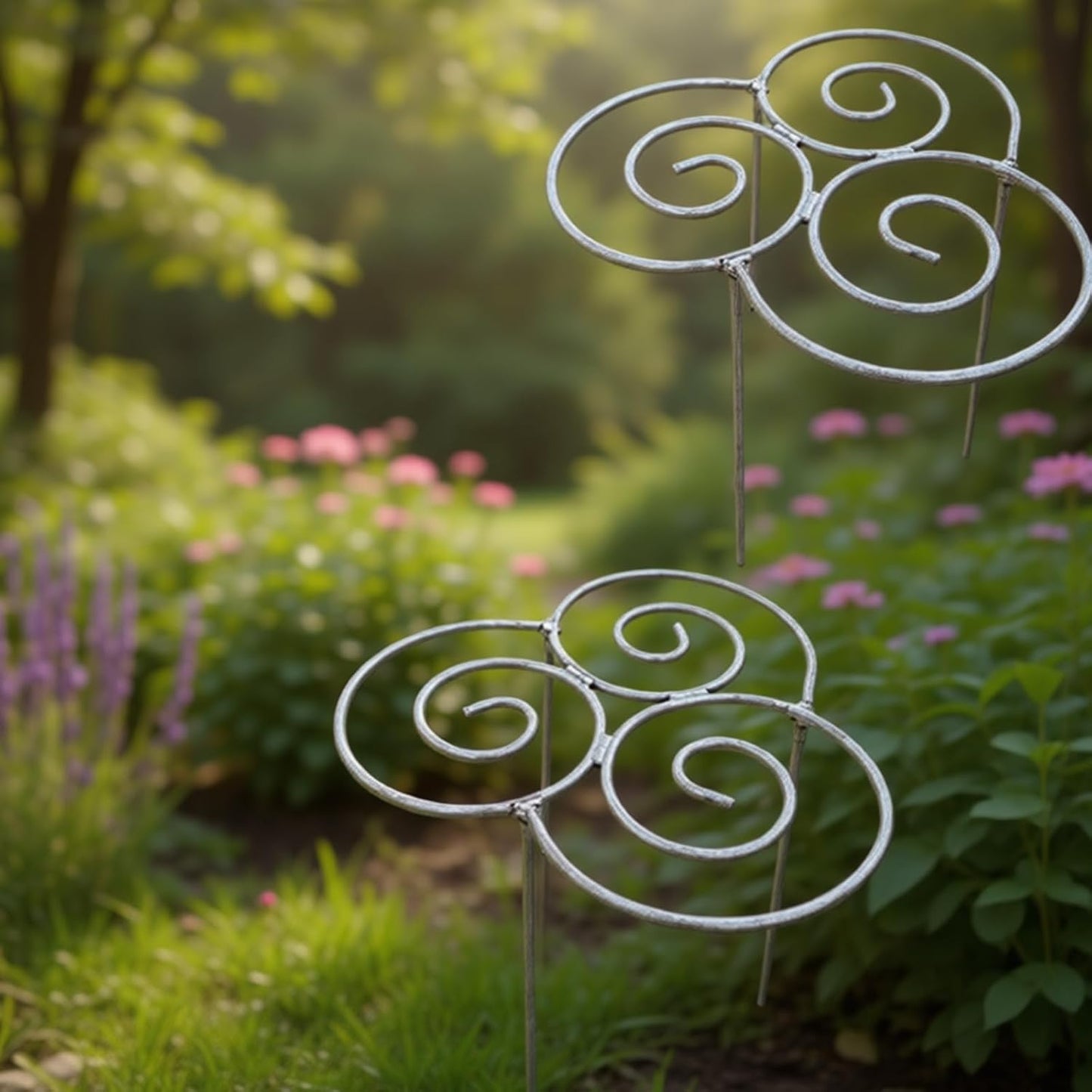 2pcs Heavy Duty Metal Plant Support Ring for Garden, Peony Cage Stand, Decorative Peony Cages and Flower Stakes, Grow-Through Peony Cages Ring Supports for Upright Growth and Protection