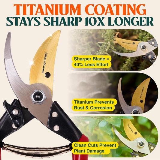 ForgedPRO 8.75" Heavy Duty Professional Titanium Bypass Pruning Shears - Use As Pruners, Garden Shears, Handheld Pruning Shears For Gardening, Clippers, Garden Scissors, Pruner Tool