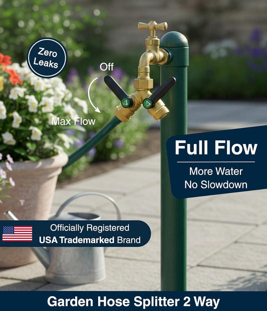 ® Garden Hose Splitter 2 Way, Full Flow Solid Brass | 2026 Model