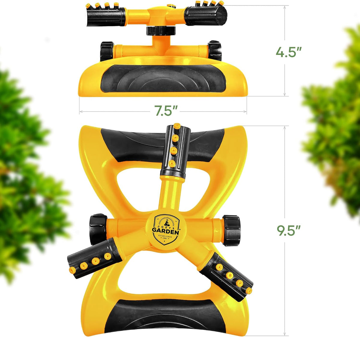 Joeys Sprinkler for Yard, Rotating Garden Sprinkler with 3 Adjustable Arms, Weighted Base, Expandable Connection, Lawn and Yard Sprinklers (Green)