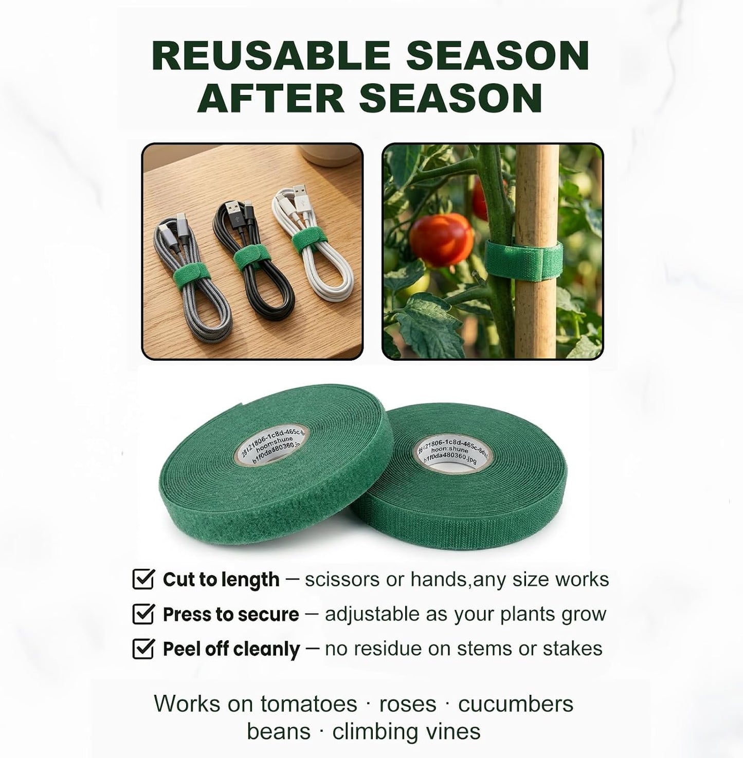 Plant Tape – Reusable Hook and Loop Plant Ties for Climbing Plants, Adjustable Garden Tape for Tomatoes, Vines & Indoor Plants | Nylon, 0.47 in Wide | 1 Roll, 49ft