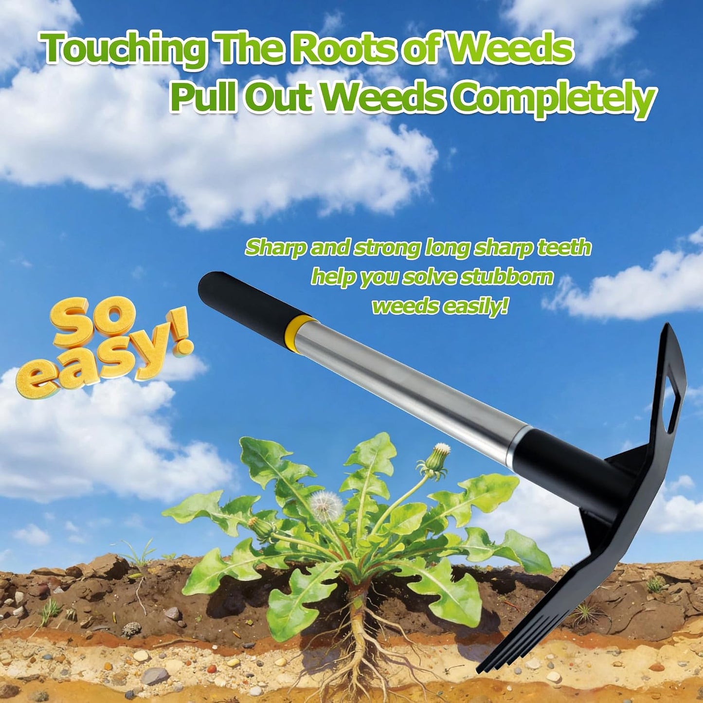 60" Wood Handle Weed Puller Tool, 7-Tine Garden Hoe, Secure Fit, No Bending