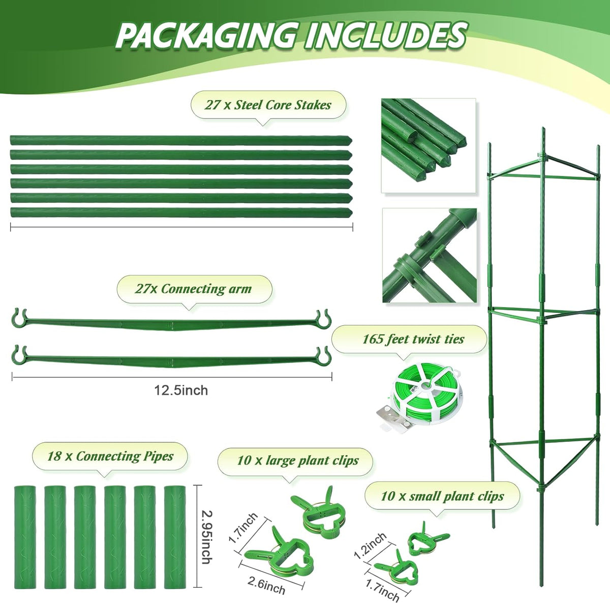 6 Pack Tomato Cage for Garden & Pots, Rust-Resistant Metal Plant Support