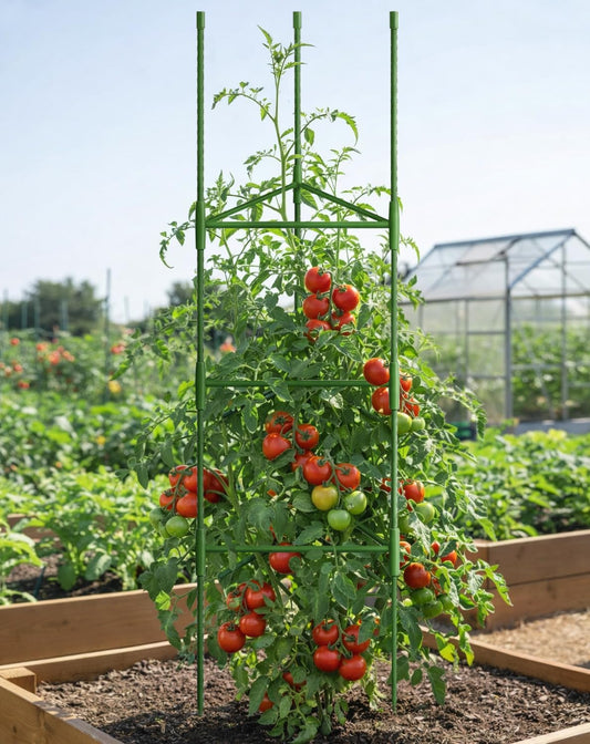 51 inch Tomato Cage Heavy-Duty Plant Support Cucumber & Vine Vegetables – Adjustable Green Metal Garden Trellis for Climbing Plants, Indoor & Outdoor Use, 3 Pack