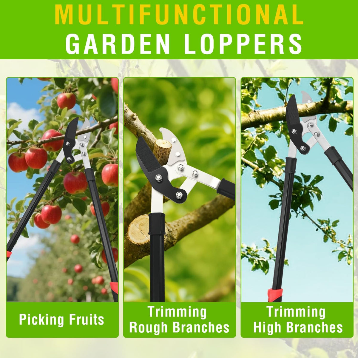 27-35" Extendable Loppers for Tree Trimming Heavy Duty Tree Trimmer Bypass Loppers with Compound Action Sharp Anvil Blade up to 2 Inch Cut Capacity Branch Cutter Chops Thick Branches Ease