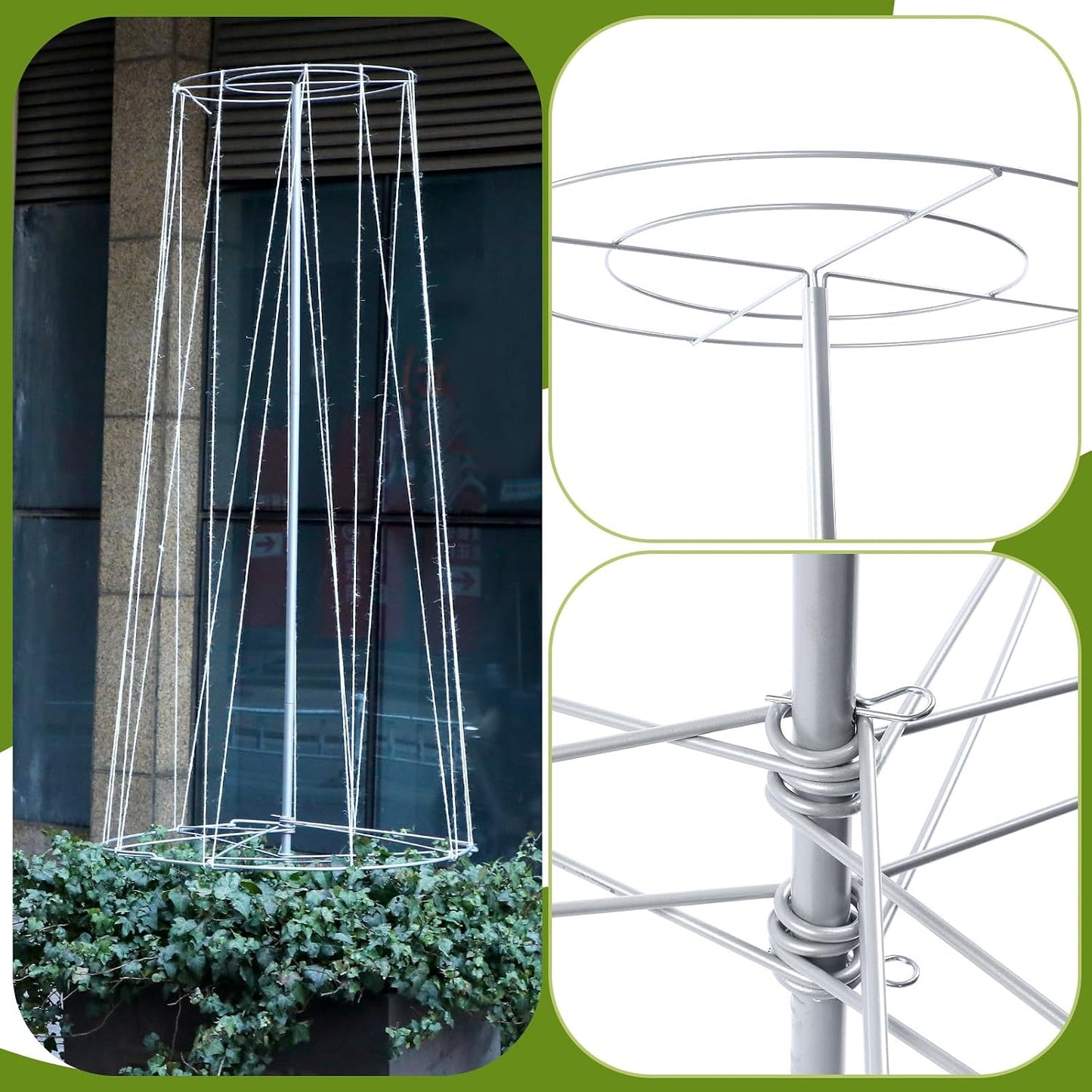 2 Set 6' 3" H Squash Bean Cucumber Melon Vine Tower Sturdy Galvanized Steel Vine Tower with White Twine Large Upright Garden Trellis Plant Support for Climbing Plants Vegetable Outdoor