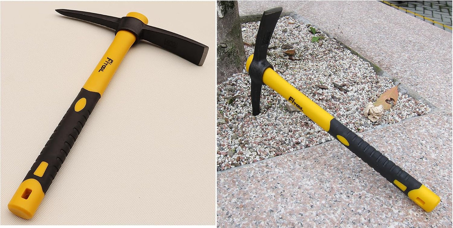 Forged Adze Pick, Weeding Mattock Hoe, Pick Axe 15-Inch, One Piece Intact Drop Forged, Plastic Coated Fiberglass Handle, 1.4LB