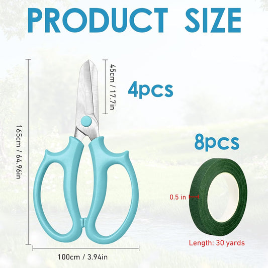 13Pcs Garden Flower Scissors,Includes 8 Floral Tapes Premium Stainless Steel Floral Shears Ergonomic Wide Grip for Cutting Fresh Flowers for Cutting Fresh Flowers, Florist Supplies(Light Blue)