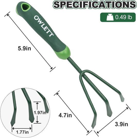 Garden Hand Rake, 3 Prong Hand Cultivator Garden Tool with Ergonomic Rubber Handle, Manual Small Hand Rake Soil Tiller for Digging, Aerating Soil, Weeding, Cultivating with Hanging Hole