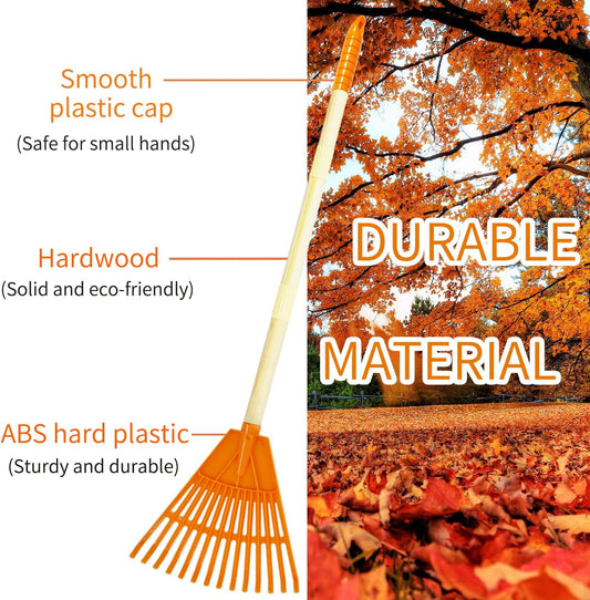 Kids Rakes, 4 Pieces 31" Heavy Duty Lawn Tool for Leaves, Child Size, Plastic Head & Wooden Handle, Gardening Tools for Boys Girls Gifts Age 3 Year Old and Up