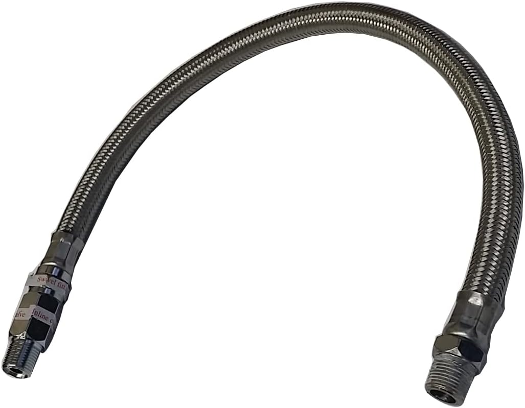 22" Stainless Steel Leader Hose w/Check Valve – 3/8"NPT Male Ends For Air Compressor
